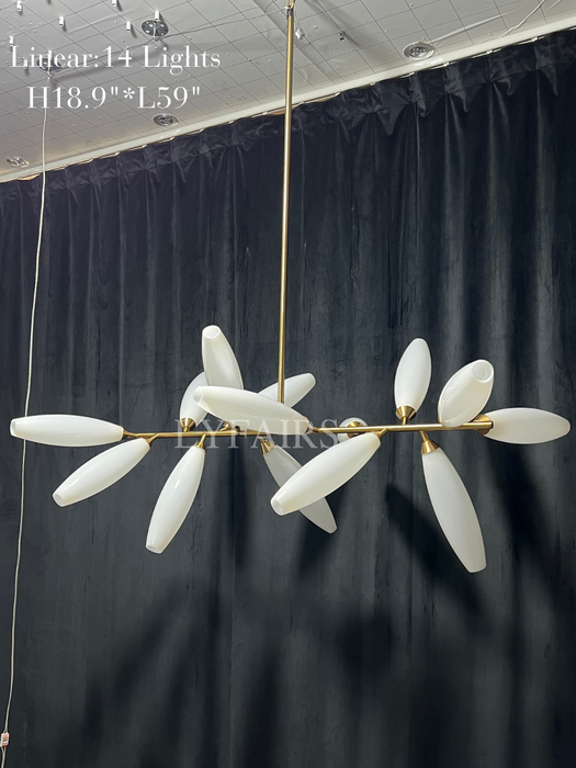 Lampadario minimalista in ferro a forma di chicco di riso lineare per sala da pranzo