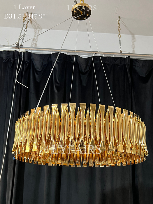 Lampadario post-moderno in oro rotondo cavo in alluminio leggero di lusso per soggiorno/sala da pranzo/bar