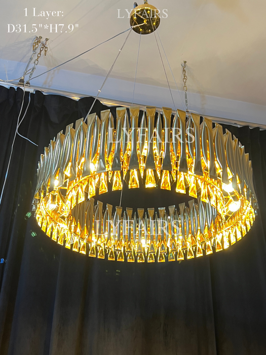 Lampadario post-moderno in oro rotondo cavo in alluminio leggero di lusso per soggiorno/sala da pranzo/bar