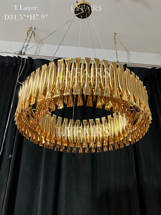 Lampadario post-moderno in oro rotondo cavo in alluminio leggero di lusso per soggiorno/sala da pranzo/bar