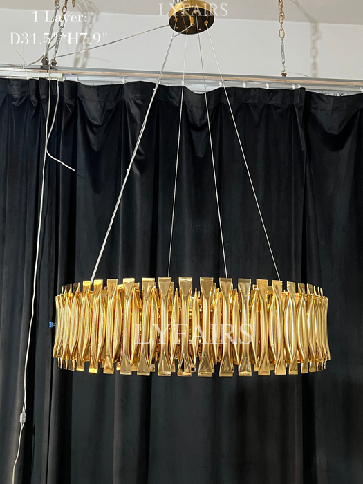 Lampadario post-moderno in oro rotondo cavo in alluminio leggero di lusso per soggiorno/sala da pranzo/bar