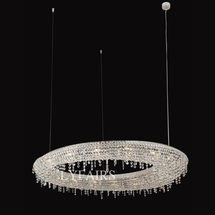 Lámpara de techo de lujo con cuentas de cristal coloridas y círculo excéntrico único para sala de estar y comedor