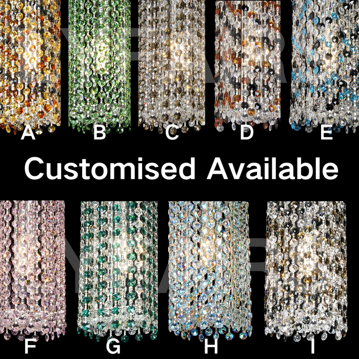 Lámpara de techo de lujo con cuentas de cristal coloridas y círculo excéntrico único para sala de estar y comedor