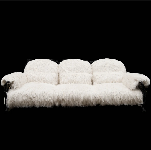 LYFAIRS x GORDON GU Bodega 2/3 seater Sofa with white fur and black grapevine leg for the living room