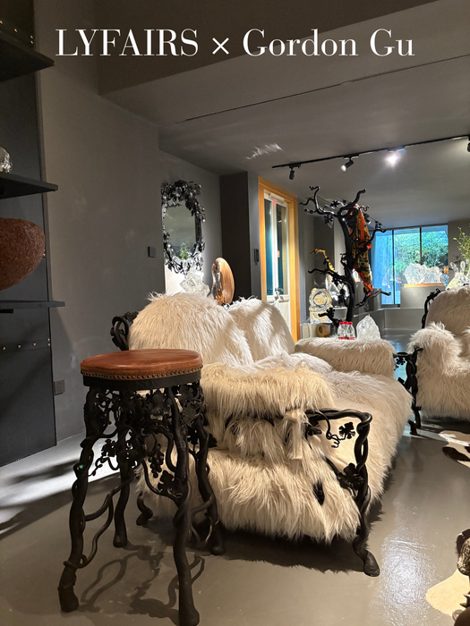 LYFAIRS x GORDON GU Bodega 2/3 seater Sofa with white fur and black grapevine leg for the living room