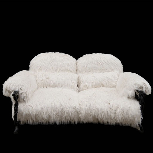 LYFAIRS x GORDON GU Bodega 2/3 seater Sofa with white fur and black grapevine leg for the living room