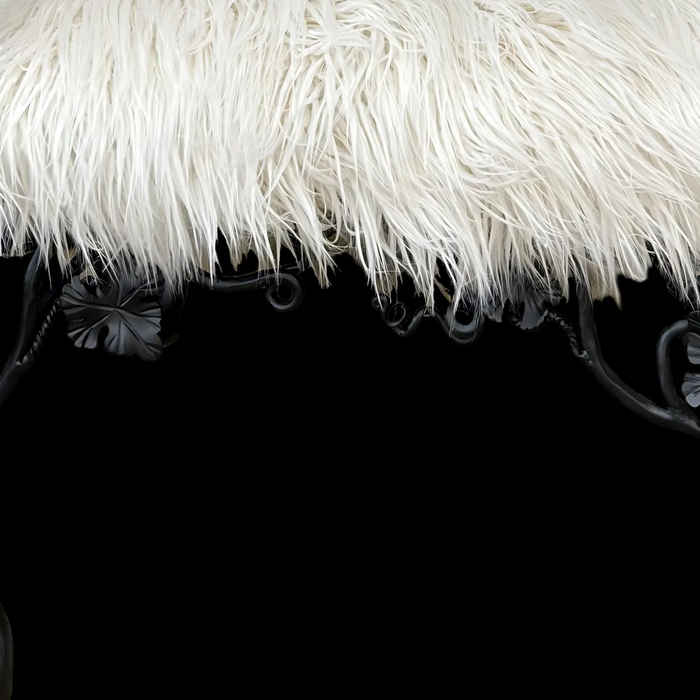 LYFAIRS x GORDON GU Bodega Armrest Dining Chair with White Fur and Black Grapevine Leg