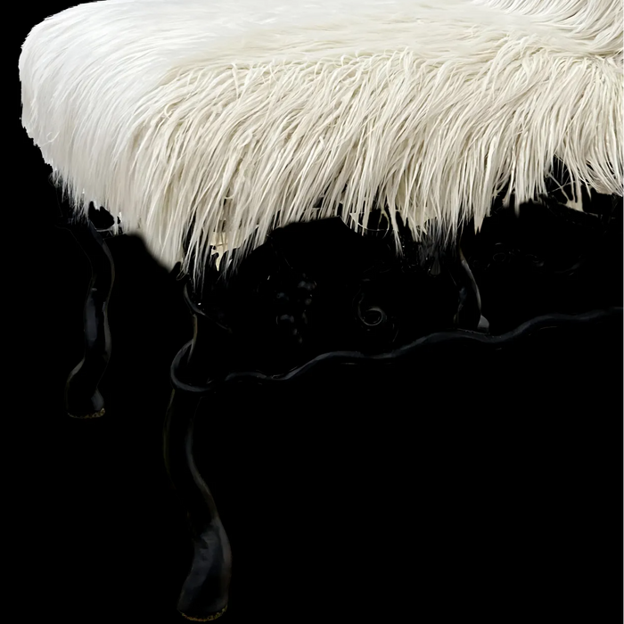 LYFAIRS x GORDON GU Bodega Armrest Dining Chair with White Fur and Black Grapevine Leg