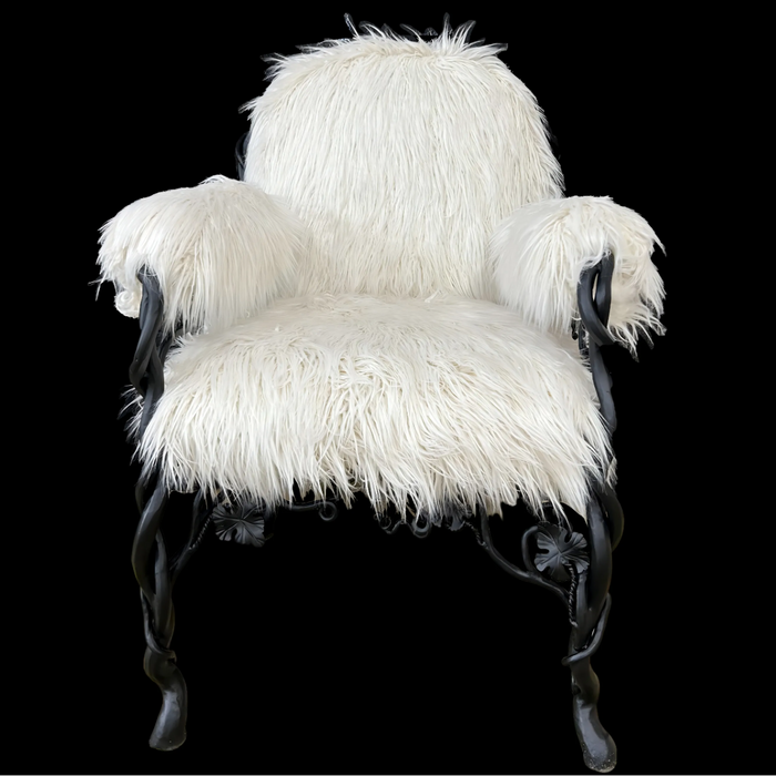 LYFAIRS x GORDON GU Bodega Armrest Dining Chair with White Fur and Black Grapevine Leg