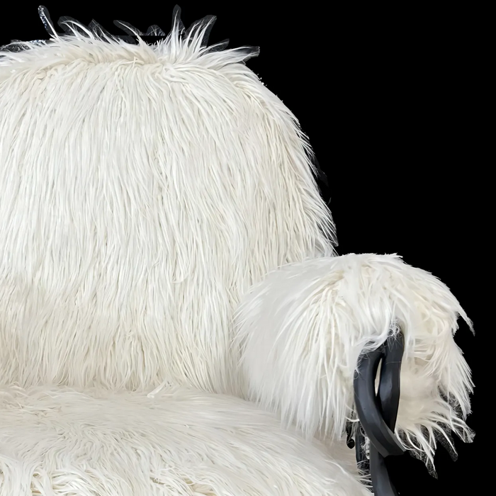 LYFAIRS x GORDON GU Bodega Armrest Dining Chair with White Fur and Black Grapevine Leg