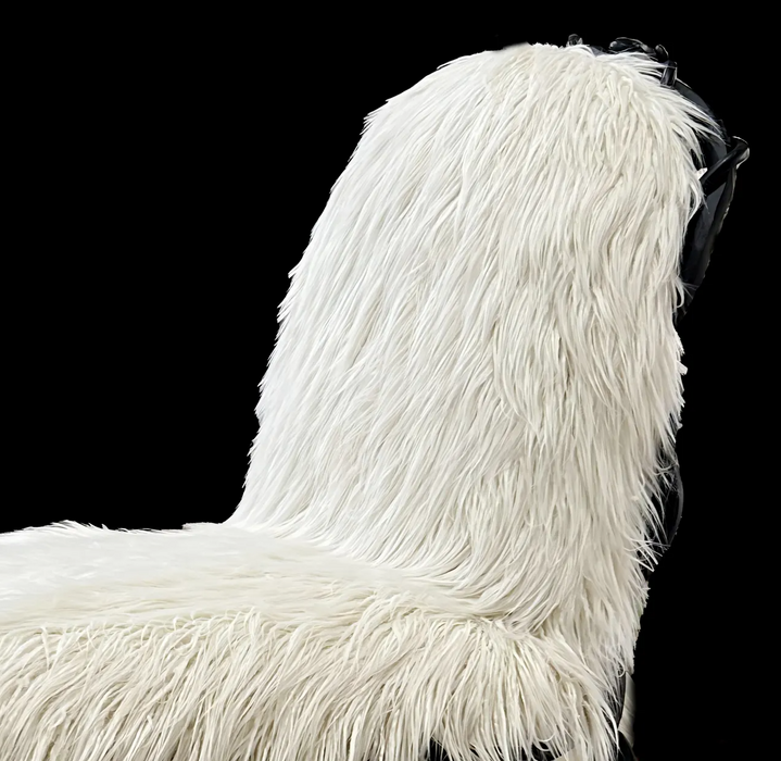 LYFAIRS x GORDON GU Bodega Armrest Dining Chair with White Fur and Black Grapevine Leg