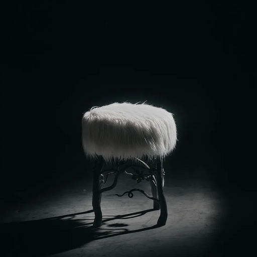 LYFAIRS x GORDON GU Bodega Pouf with white fur and black grapevine leg