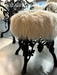 LYFAIRS x GORDON GU Bodega Pouf with white fur and black grapevine leg
