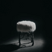 LYFAIRS x GORDON GU Bodega Pouf with white fur and black grapevine leg