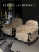 LYFAIRS x GORDON GU Bodega Single Sofa with white fur and black grapevine leg