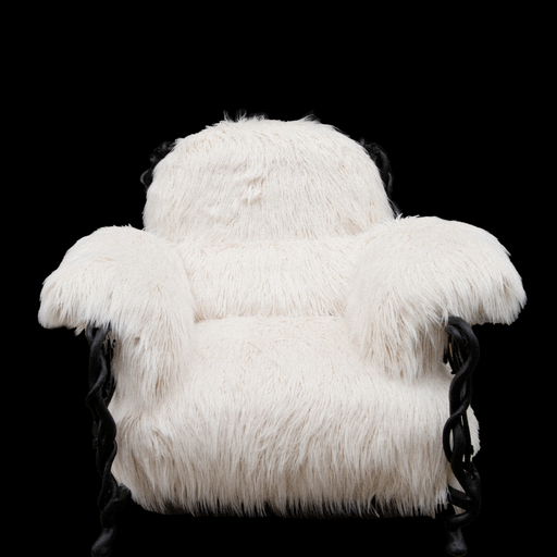 LYFAIRS x GORDON GU Bodega Single Sofa with white fur and black grapevine leg