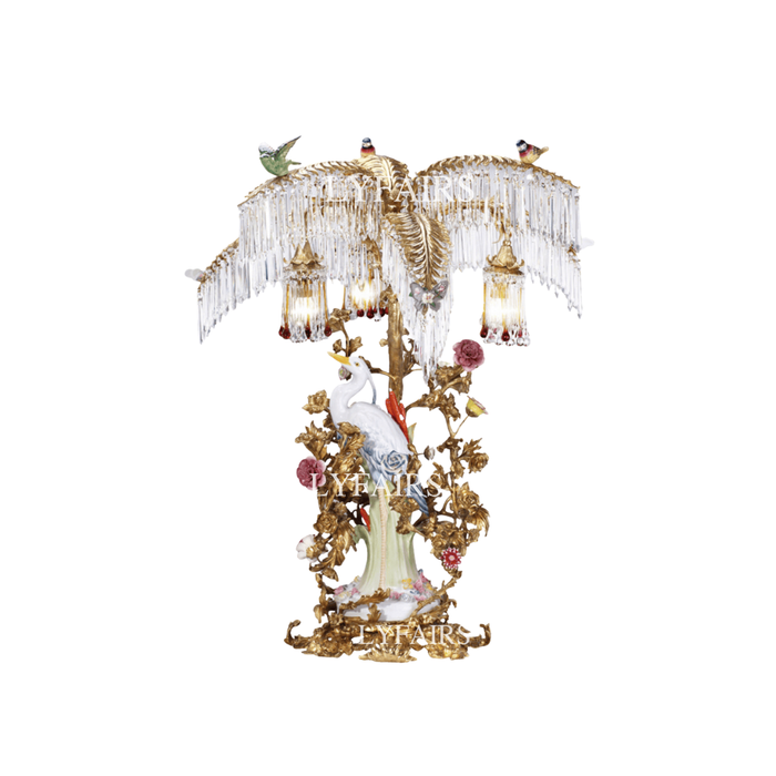 LYFAIRS × FH&Home Avian Melody Chinoiserie Crystal Fringed Table Lamp