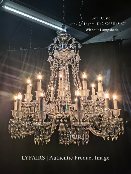 Candelabro con sombra de vela de cristal escalonado clásico de lujo y luz grande para habitaciones de techo alto/sala de estar
