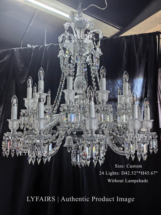 Candelabro con sombra de vela de cristal escalonado clásico de lujo y luz grande para habitaciones de techo alto/sala de estar