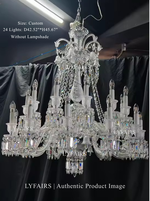 Candelabro con sombra de vela de cristal escalonado clásico de lujo y luz grande para habitaciones de techo alto/sala de estar