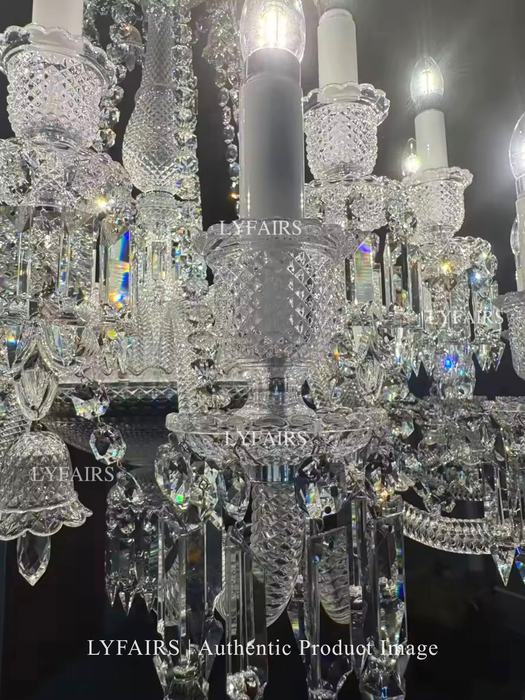 Candelabro con sombra de vela de cristal escalonado clásico de lujo y luz grande para habitaciones de techo alto/sala de estar