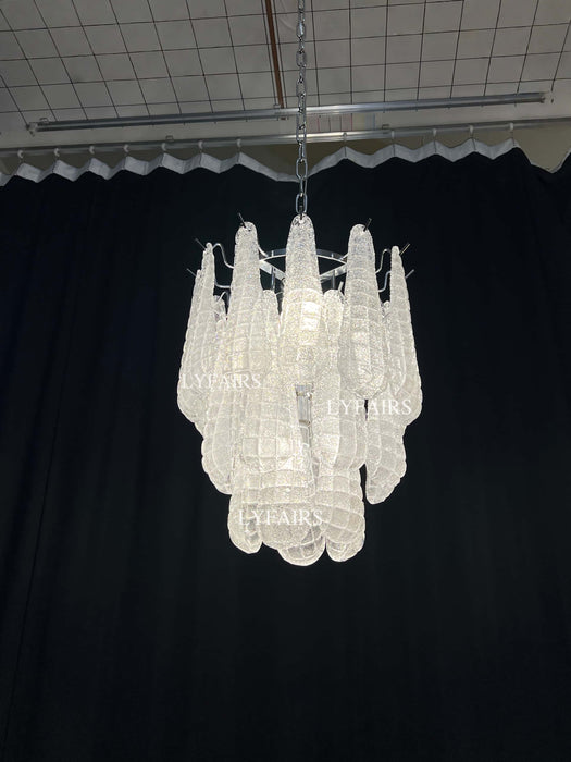 Modern Multi-layered White Teardrop Glass Waterfall Chandelier for Living Room/Bedroom