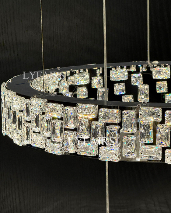 Luxe Cascading Multi-Ring Crystal Stairwell Chandelier for Staircase/Lobby