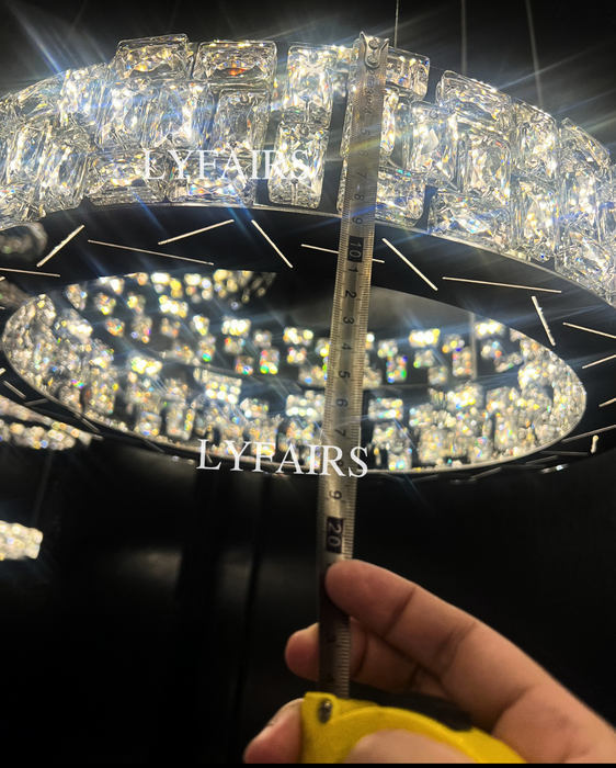 Luxe Cascading Multi-Ring Crystal Stairwell Chandelier for Staircase/Lobby