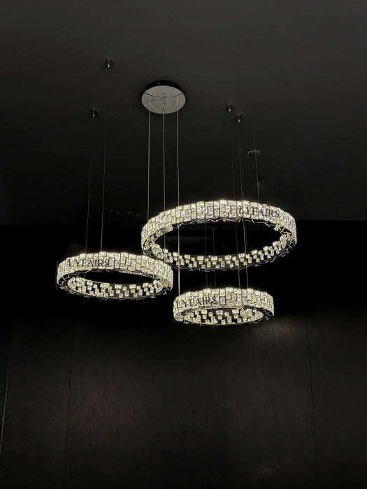 Luxe Cascading Multi-Ring Crystal Stairwell Chandelier for Staircase/Lobby