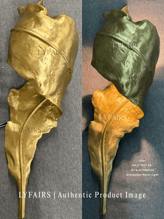 Luxury Artistic Sculptural Brass Forged Leaf Wall Sconce