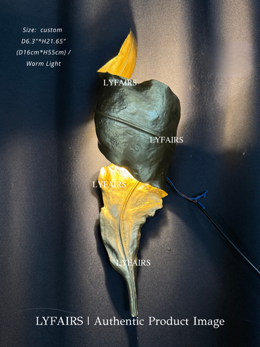 Luxury Artistic Sculptural Brass Forged Leaf Wall Sconce