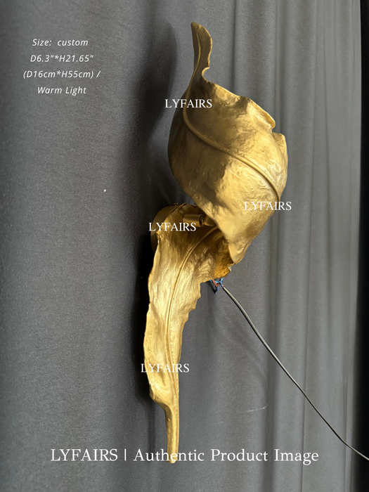 Luxury Artistic Sculptural Brass Forged Leaf Wall Sconce