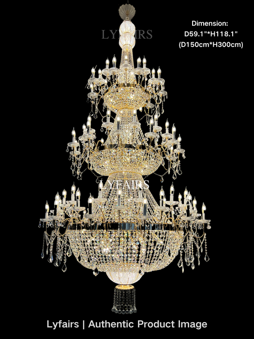 Luxury Empire Candle Light Crystal Chandelier for High Ceiling