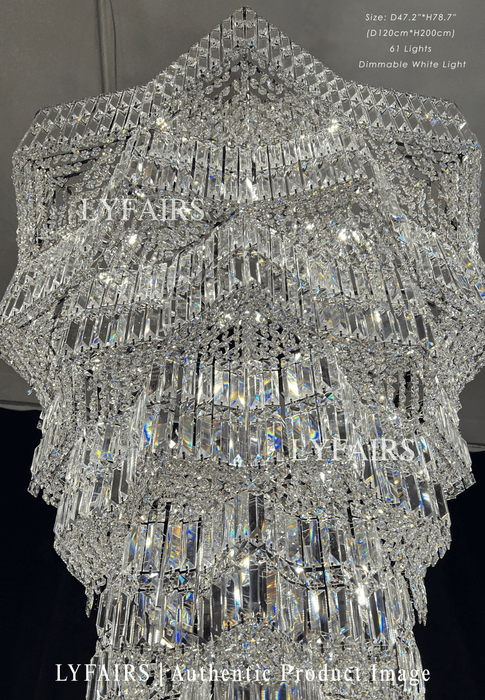 Lampadario di cristallo a più livelli di lusso extra large Plaza per hall di hotel / foyer a 2 piani / soggiorno con soffitto alto