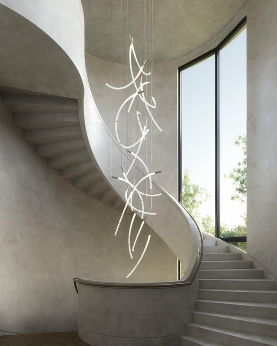Luxury Flowing Curved Bubble Crystal LED Pendant Chandelier for Staircase/Villa/High Ceiling