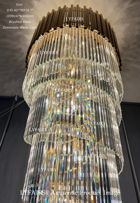 Lámpara de araña de cristal en espiral dorada de lujo para escalera/vestíbulo/entrada