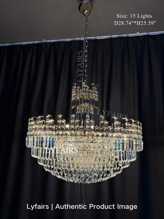 Luxury Hotel Hallway Ceiling Lighting Fixture Large Round Crystal Chandelier for Foyer/Living Room