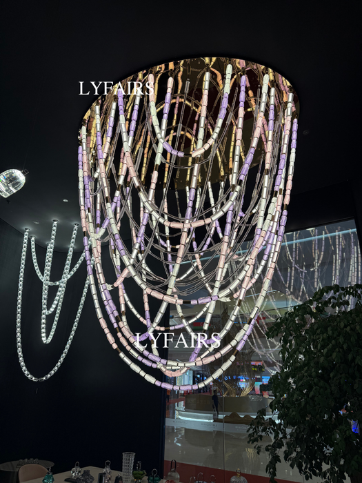 Luxury Artistic Dreamy Pastel Blended Crystal Tube Chain Chandelier for Villa/Lobby/Foyer