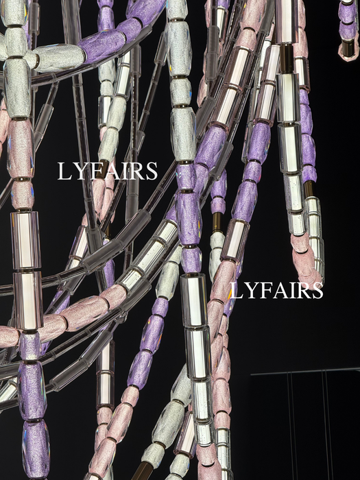 Luxury Artistic Dreamy Pastel Blended Crystal Tube Chain Chandelier for Villa/Lobby/Foyer