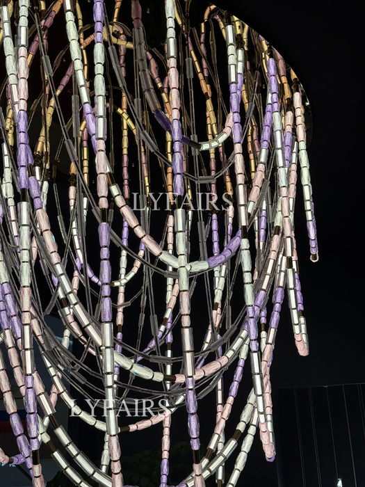 Luxury Artistic Dreamy Pastel Blended Crystal Tube Chain Chandelier for Villa/Lobby/Foyer