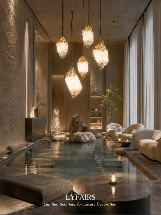 Luxury Organic Irregular Cocoon-like Natural Smoky Crystal Pendant Light