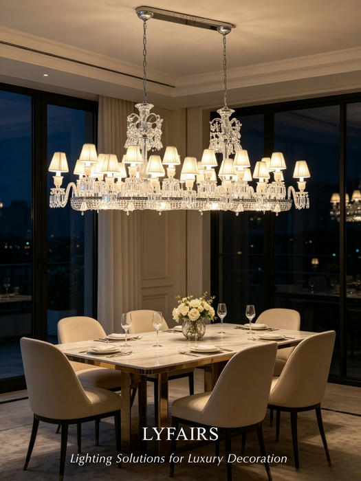 Luxury Classic Linear 26-Light Crystal Chandelier for Dining Room