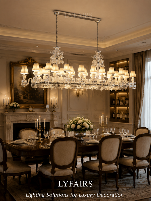Luxury Classic Linear 26-Light Crystal Chandelier for Dining Room
