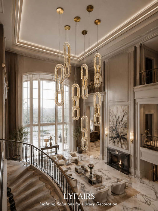 Luxury Crystal Chain Pendant Chandelier for High Ceilings