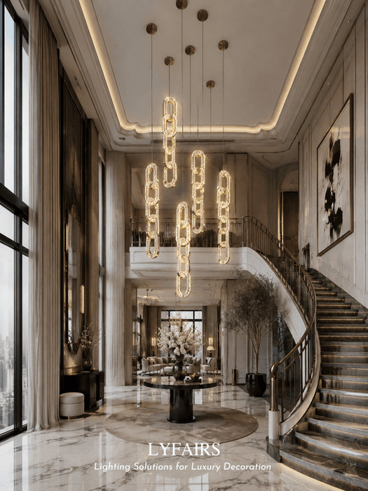 Luxury Crystal Chain Pendant Chandelier for High Ceilings