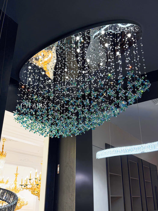 Luxury Teal Crystal Flower Chandelier for Dining Room