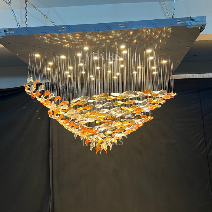 Luxury Custom Glass Floating Leaves Chandelier for Hotel Lobby/Villa/Living Room