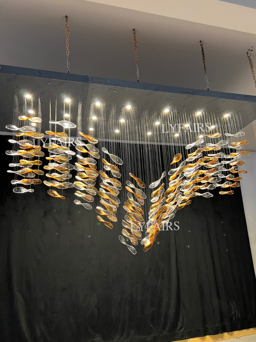 Luxury Custom Glass Floating Leaves Chandelier for Hotel Lobby/Villa/Living Room