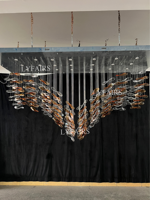 Luxury Custom Glass Floating Leaves Chandelier for Hotel Lobby/Villa/Living Room