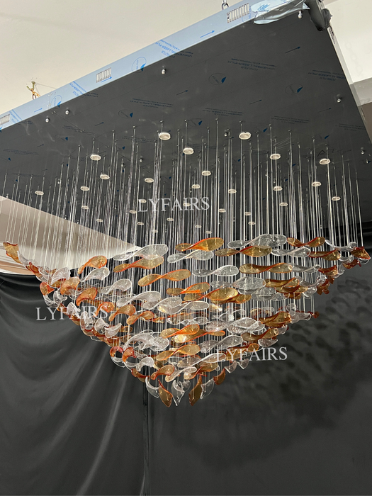 Luxury Custom Glass Floating Leaves Chandelier for Hotel Lobby/Villa/Living Room